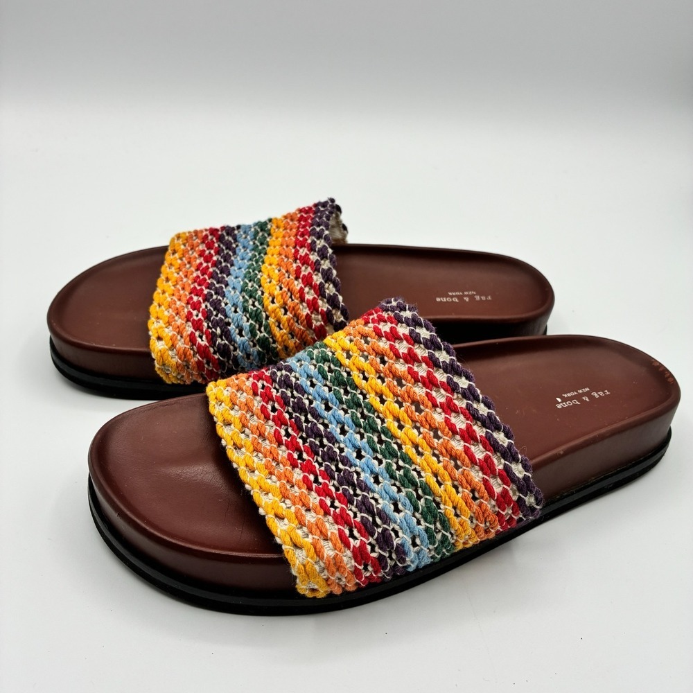 Rag & Bone Bailey Rainbow Slides Womens 7 Woven Crochet Slip on Sandals